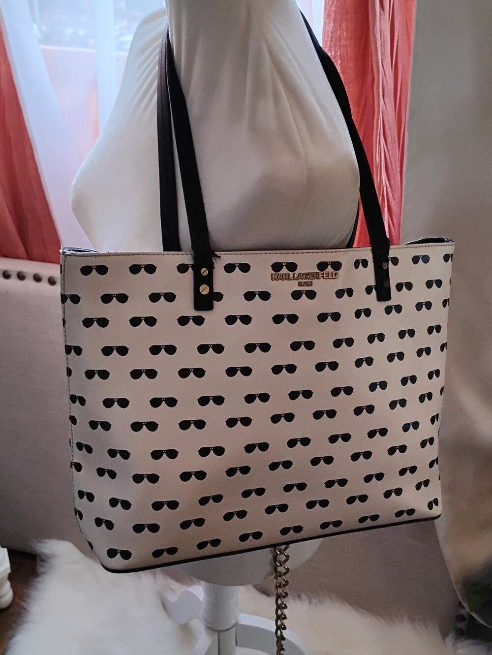 Karl Lagerfeld Paris Maybelle Tote Bag features aviator Sunglasses Design.